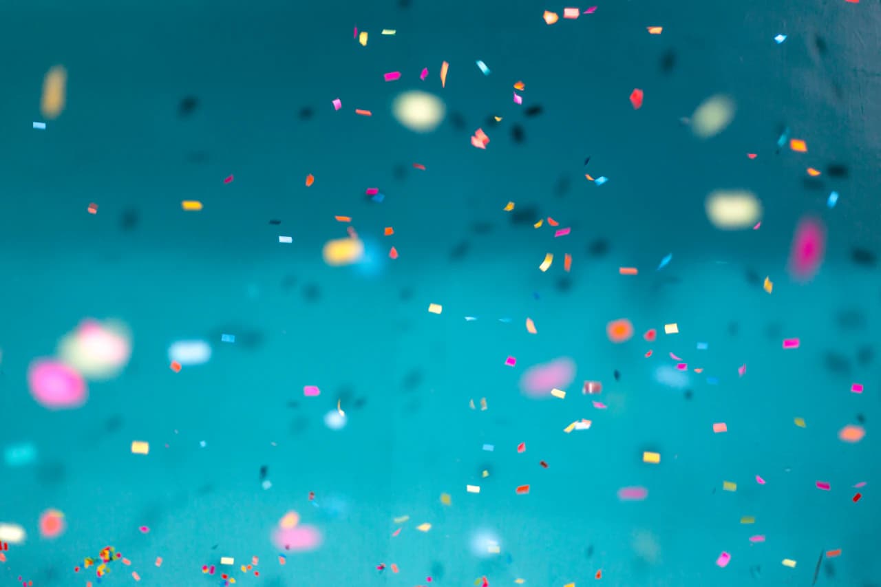 Multicolored confetti in a bright celebratory close-up